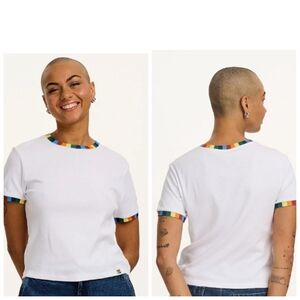Lucy & Yak White Tee with Rainbow Trim Size M